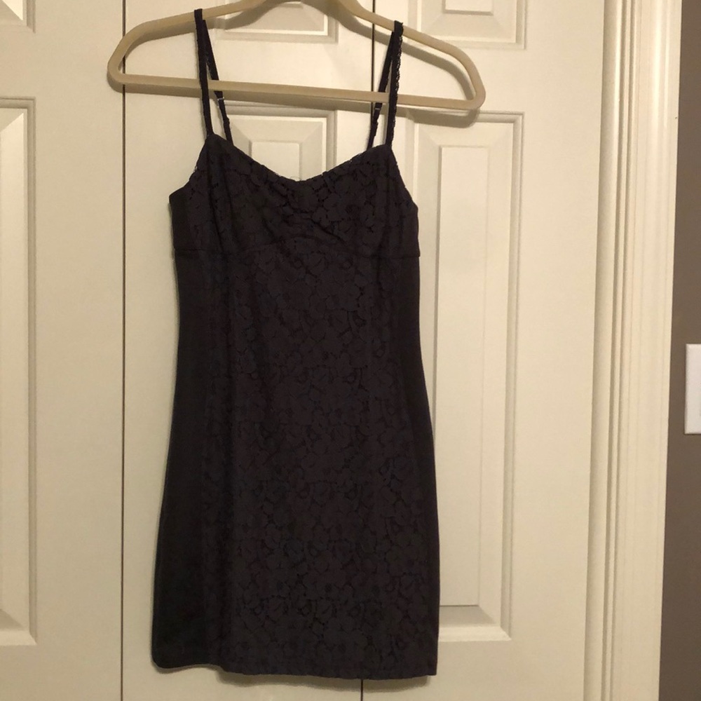 Charcoal grey fitted dress with lace